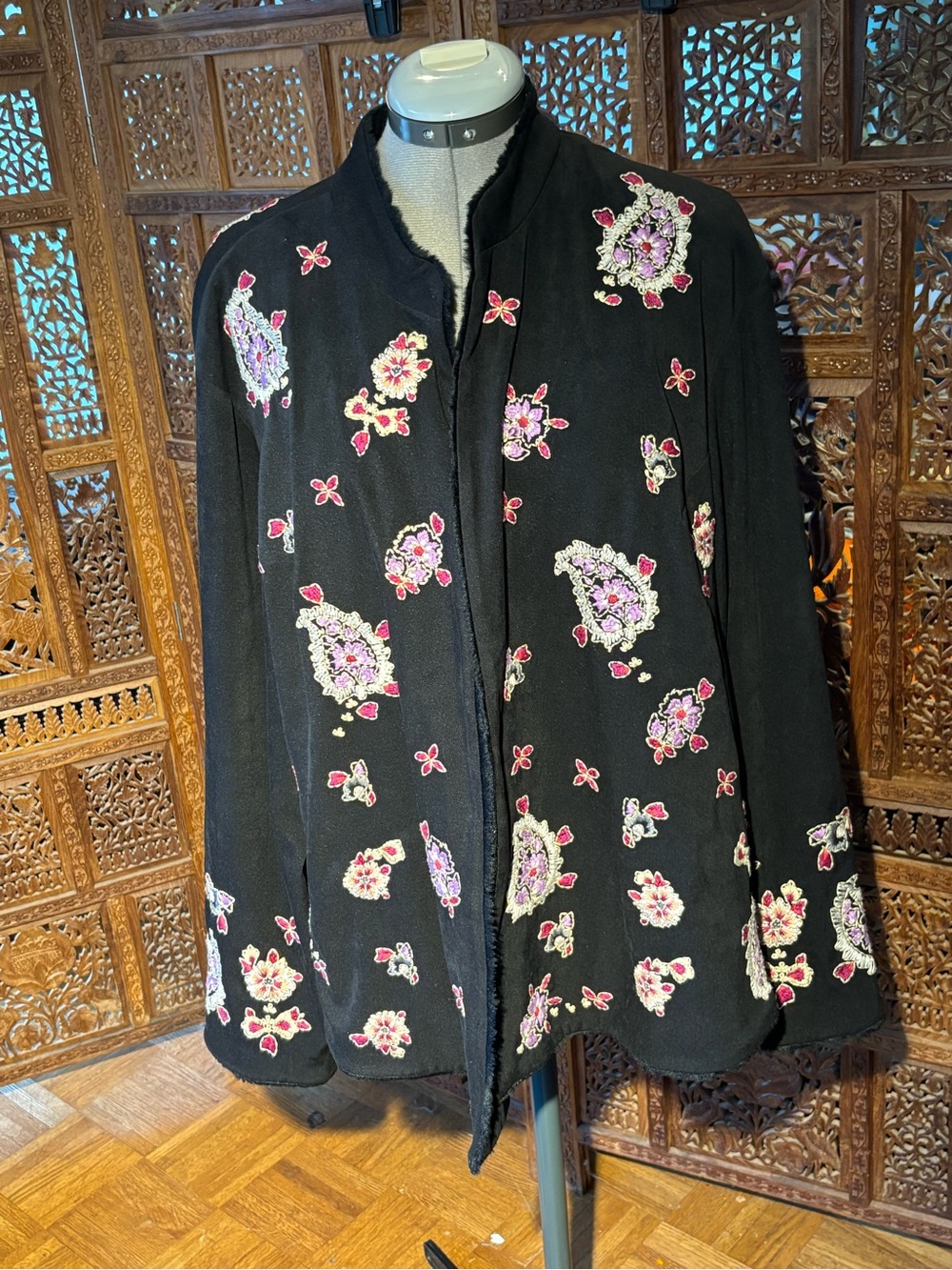 Coldwater Creek Black Embroidered Floral Jacket
